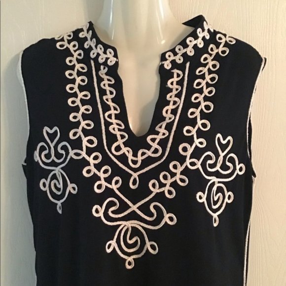 Objects D'Art Black White Embroidered Sleeveless Tank Top Size XL - Picture 3 of 6